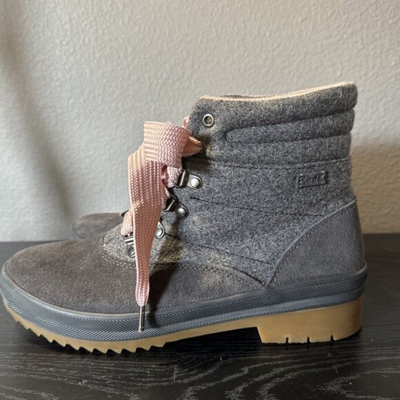 Keds Grey Wool Suede Lace Up Camp High Top Hiking Boots Pink Laces Size 8.5 NWOB - Picture 4 of 7